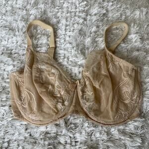 Wacoal 855264 34DDD Underwire Nude Lace Bra Sheer Unlined Lace